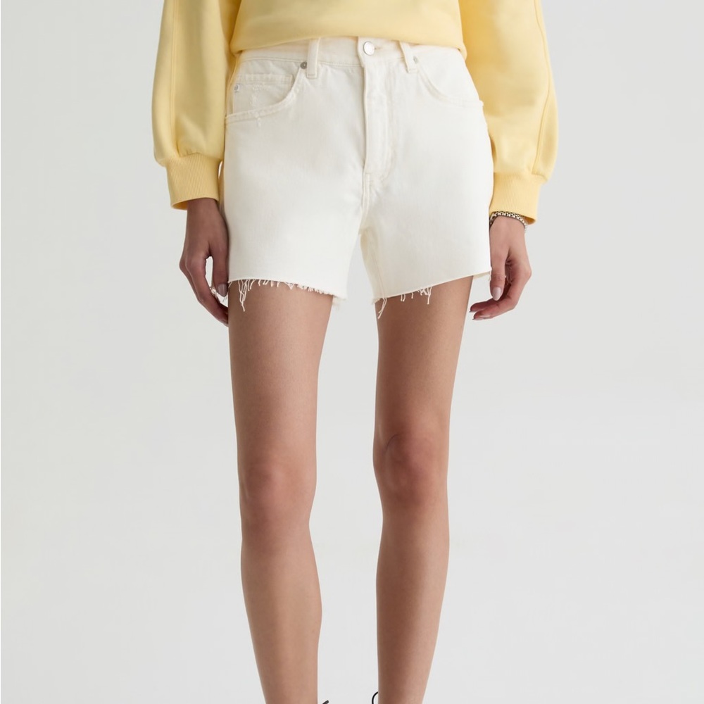AG Adriano Goldschmied Halle High-Rise Relaxed Denim Shorts in Off White size 29